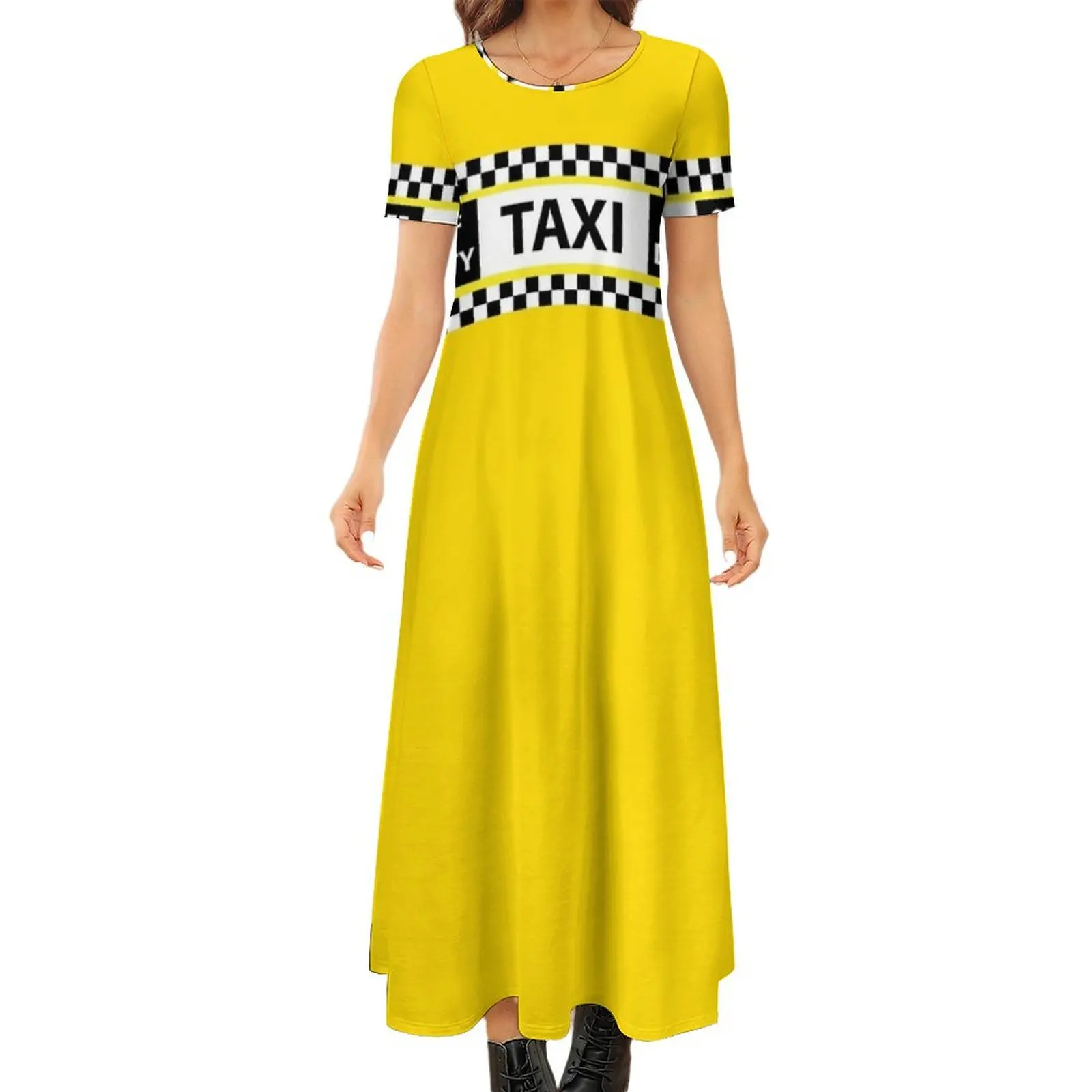 

New York Yellow Taxi Cab Off Duty Round Neck Short Sleeve Dress womans clothing women"s clothing trend 2024 dresses for women