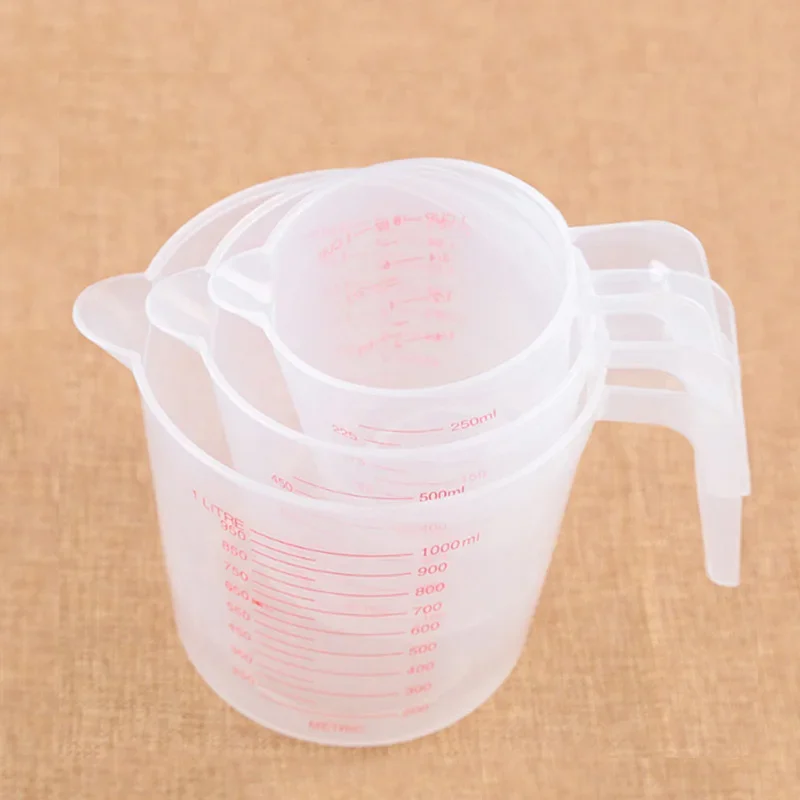 3PCS Plastic Measuring Cup 250/500/1000ml Clear Scale Show Transparent Mug +Handle Pour Spout 3sizes Measuring Device