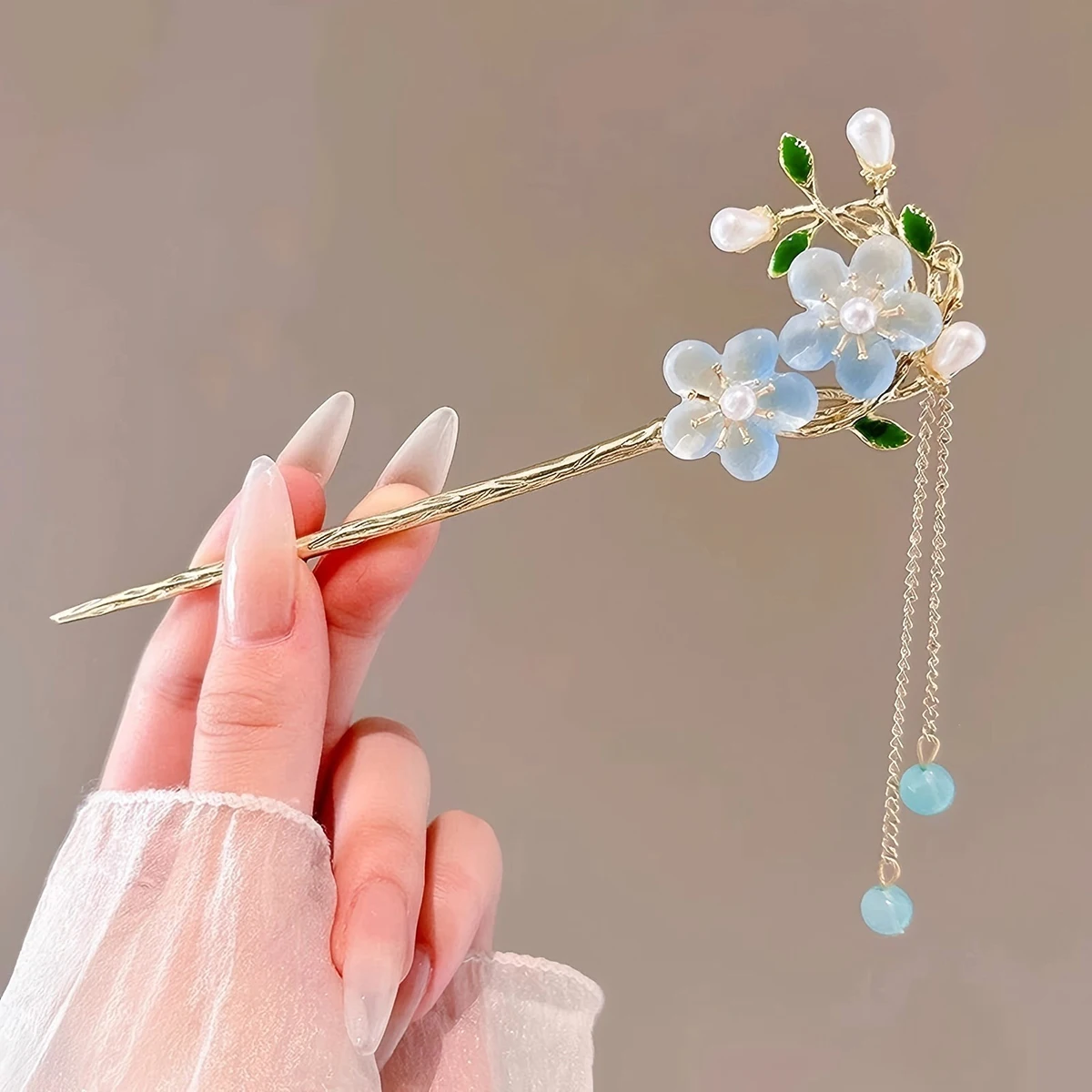 1 Stück Vintage Glocke Orchidee Blume Fransen Haarstäbchen Modisches Metall für Frauen Elegante Haarschmuck und vielseitige Styling-Werkzeuge – Detail 8