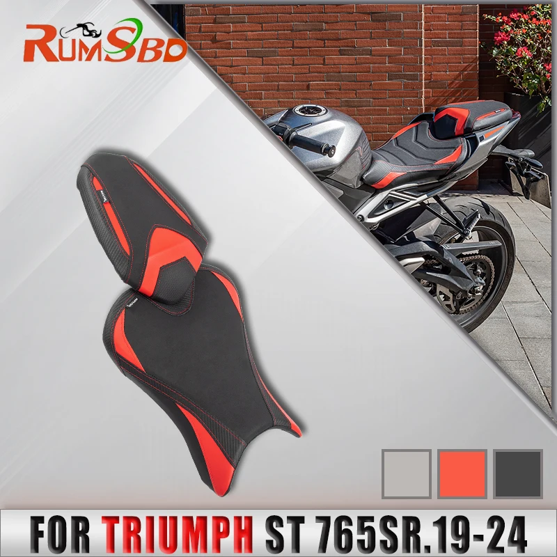 Motorcycle Front Solo Thicken Leather Seat Cover Rear Passenger Cushion Pad For Triumph Street Triple 765/765S/765R 19-24