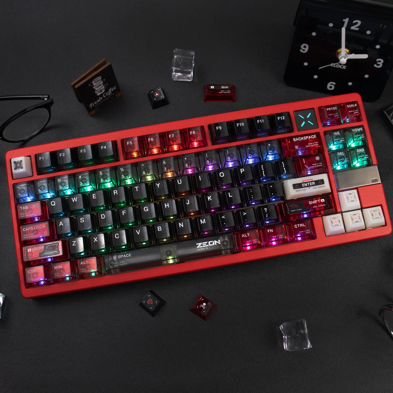 

141 Keys Black Red Anime Keycaps Cherry Profile Transparent PC Keycaps customized Keycaps Sets For MX Cherry Mechanical Keyboard