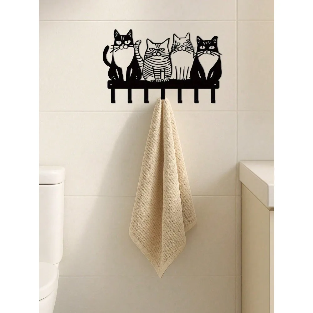 Wandhaken für Katzenliebhaber, Niedliche Metall-Katzen-Dekoration, Farmhouse Boho Haushaltsorganizer für Schlüssel und Handtücher