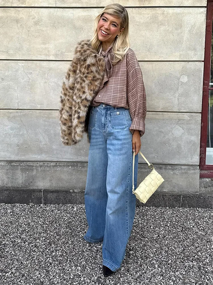 

Winter New Leopard Print Faux Fur Coat Women Lapel Single Breasted Loose Warm Short Coats Lady Daily Commuting Street Outerwear