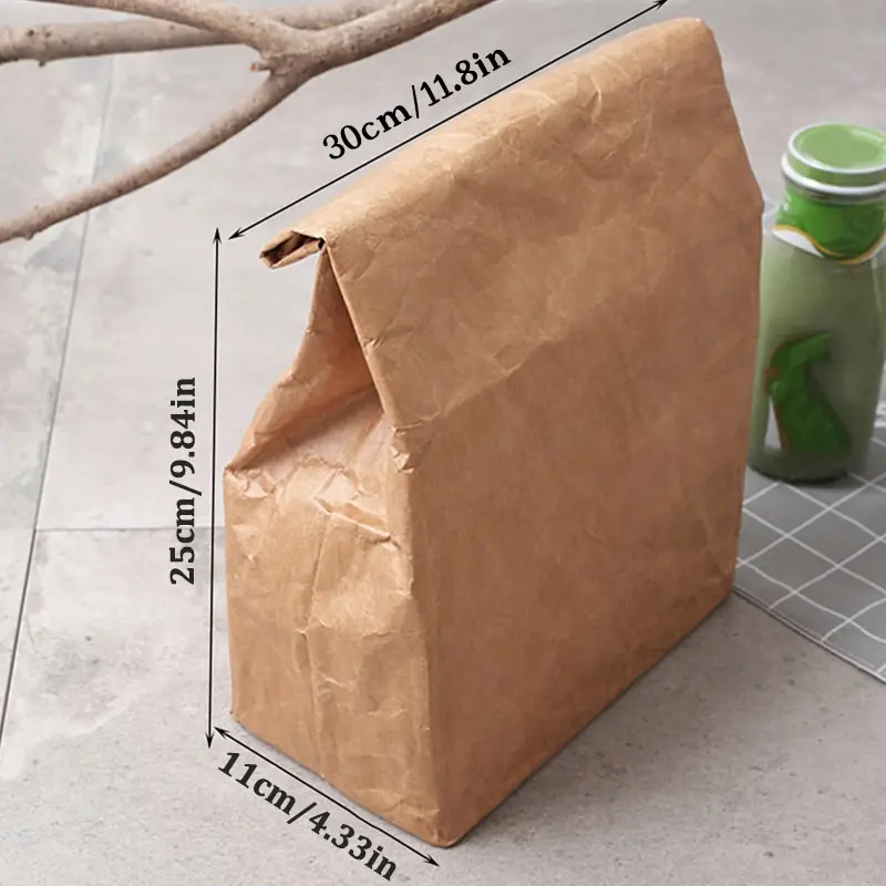 Foldable Reusable Leakproof Food Container Large Capacity Lunch Bag Waterproof Thermal Insulation Kraft Paper Aluminum Foil