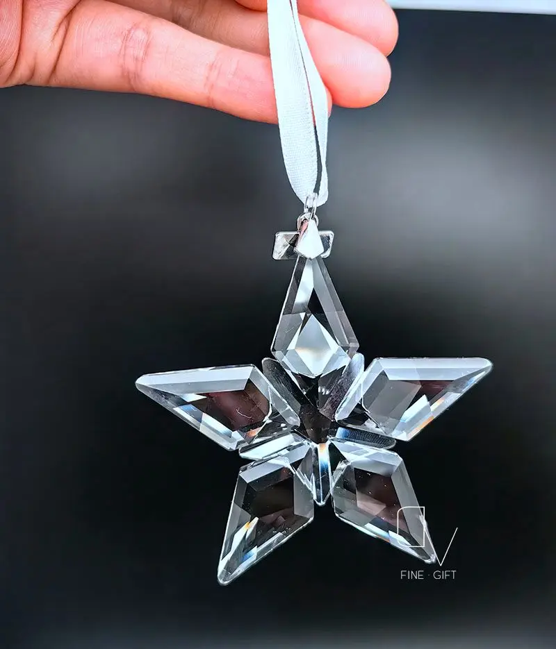 new 2023Austrian Crystal Star Snowflake Car Pendant Christmas Charms Hanging Ornaments Decoration white gold color craft gift