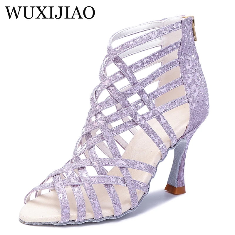 WUXIJIAO Women Latin Dance Boots High Top Ballroom Dance Shoes Ladies Girls Soft Soles Tango/Salsa Dance Shoes High Heels 5-10CM