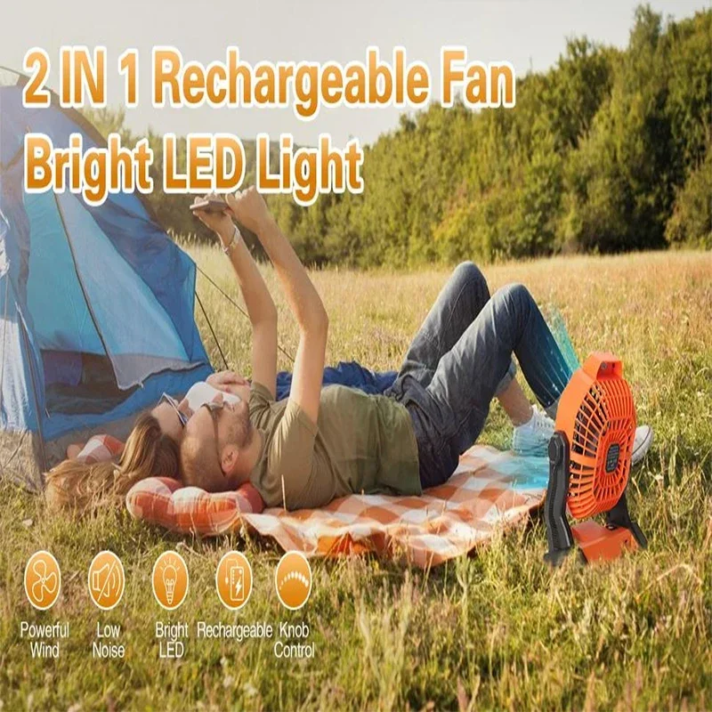 Imagem -02 - Ventilador de Mesa Portátil com Luz Led Recarregável Quiet Camping Fan Bateria com Gancho Suspenso para Casa e Quarto