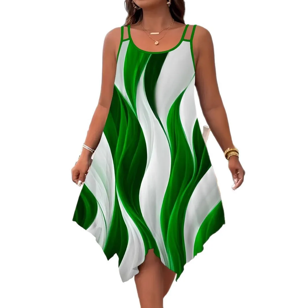 Abito casual floreale da donna, gilet estivo senza maniche, cinturino senza spalline, camicetta con piega alla caviglia, abiti midi casual Boho