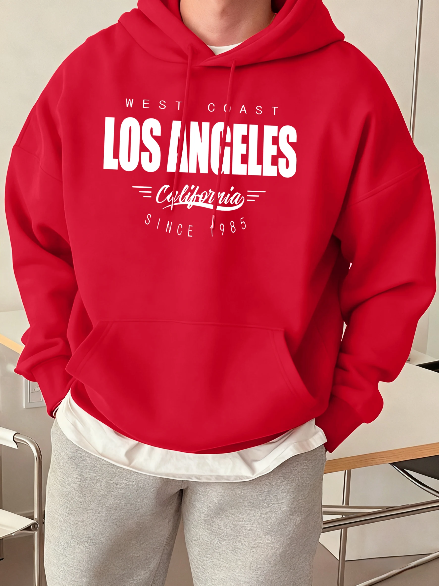 الساحل الغربي كاليفورنيا منذ عام 1985 مطبوعة الرجال كنزة بغطاء رأس من الصوف ملابس علوية ناعمة غير رسمية موضة شارع العليا بلوزات فضفاضة مريحة #1