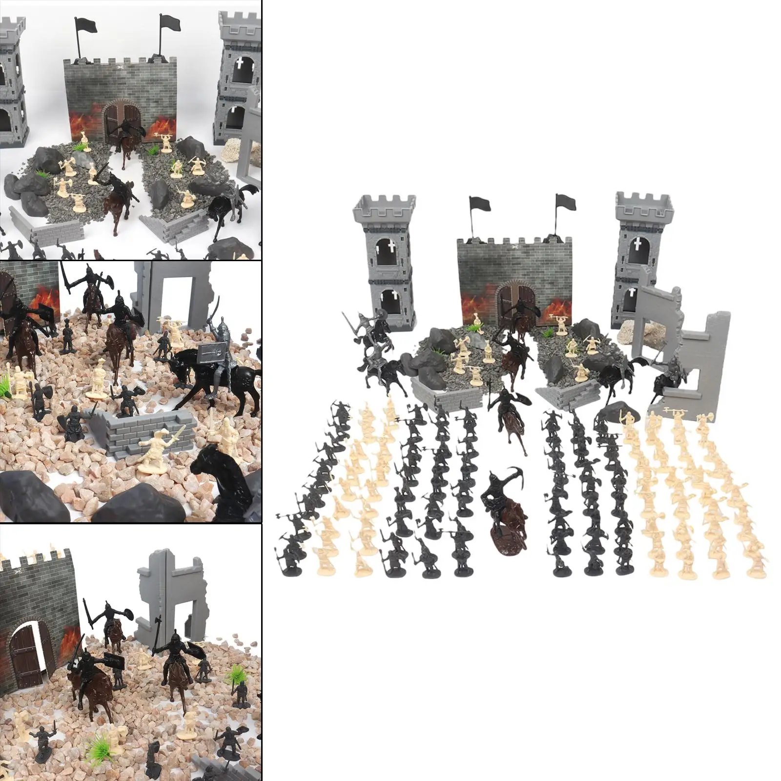 DIY Toy Soldiers Set Knights Game Playset Development Toys Castle Ruins Cavalry Action Figures Ancient Soldier for Boys Gifts