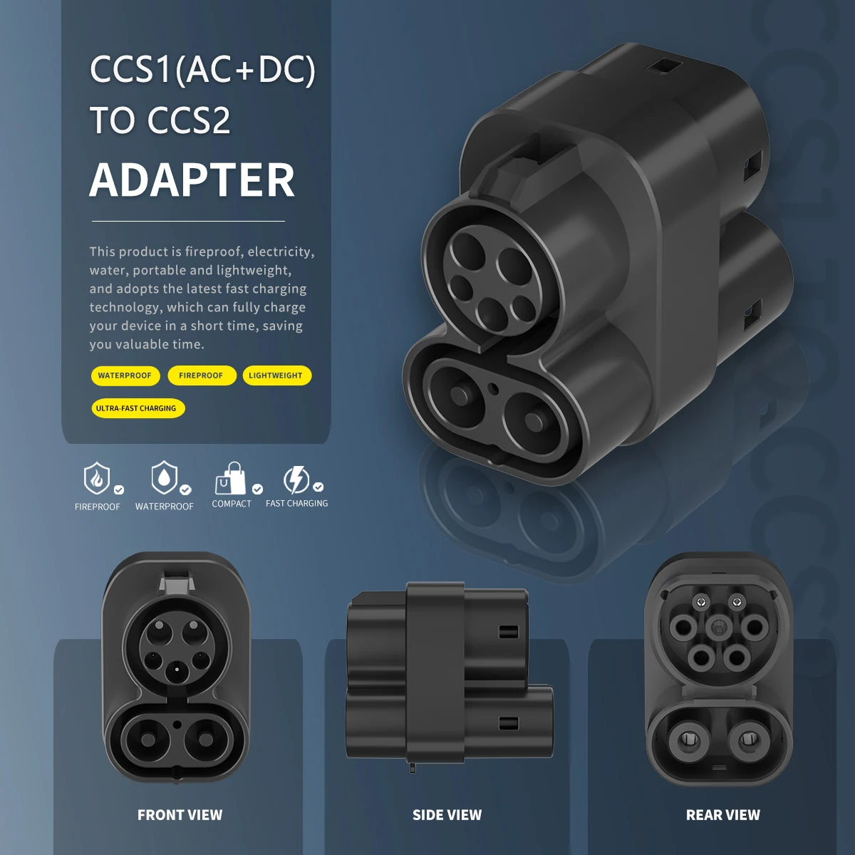 Convertidor de adaptador CCS1 a CCS2 EV, 250kw adaptador combinado de CC, CA 8kW para coche hecho en la UE utilizado en estación CCS1 y Tipo 1