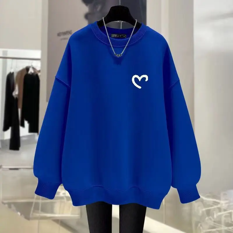 Women's Solid Color Pullover Round Neck Printing Love Long Sleeve Hoodies Autumn and Winter 2023 New Loose Fashion Casual Tops