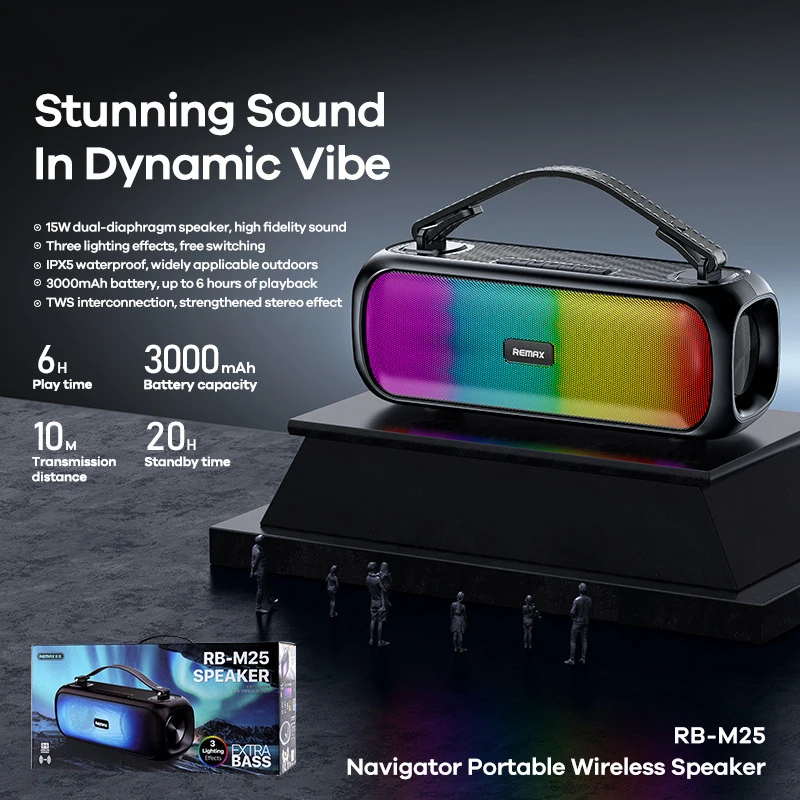 RB-M25 Waterproof Bass Wireless Waterproof Outdoor Portable BT Speaker RGB Color High Quality Loud Subwoofer