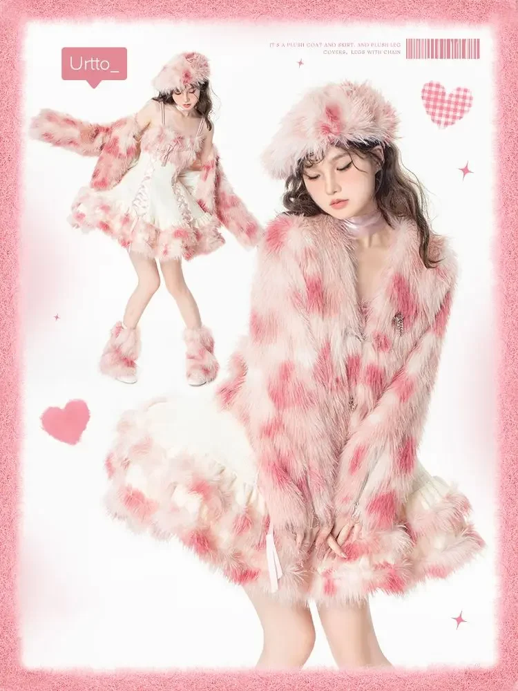 

Autumn/Winter Lolita Dress Set Plush Shorthair Coat JSK Sweet Girl A-line Tank Top Dress Two Piece Set Women's Set