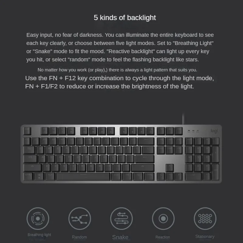 로지텍 유선 기계식 키보드, 사무실 e스포츠 게임, 흑백 백라이트, USB 인터페이스, 용화 축, K845