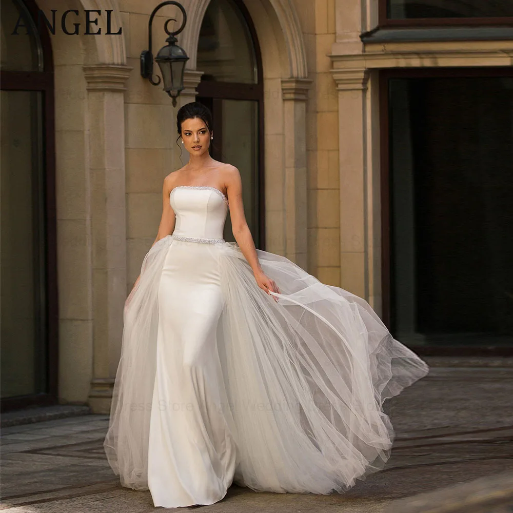 ANGEL Customized Trendy Pearls Strapless Wedding Dress 2026  Pearls Tulle Sheath Mermaid Trailer Bridal Gowns Vestidos de Novia