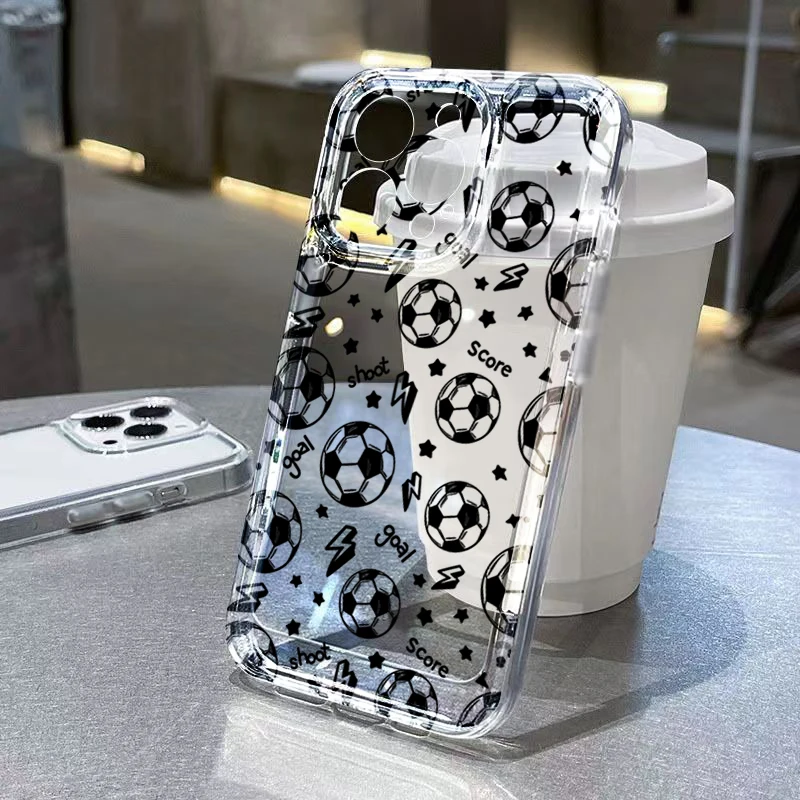 Handyhülle für iPhone 11 12 13 14 15 16 17 Pro Max XS XR X 7 8 Plus 16E 17E Air Fußballkönig-Muster Transparente Weiche TPU-Hülle – Detail 2