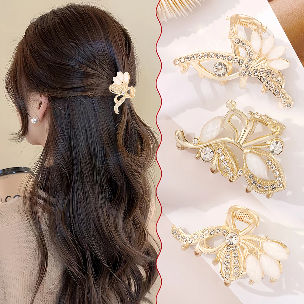

Когти для волос, жемчуг, стразы, элегантные полые геометрические металлические винтажные заколки для волос для женщин, повязка на голову, шпилька, аксессуары для волос в виде краба