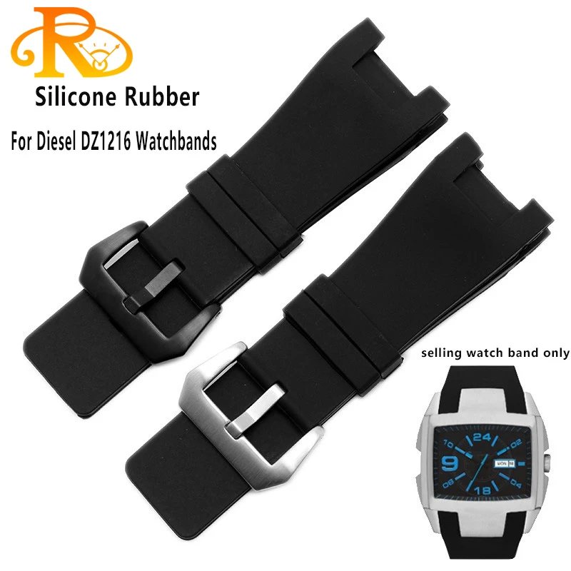 waterproof band 32*17mm black rubber watch strap with stainless steel buckle watchband men Dedicated fit DZ1215 1216 Bracelet