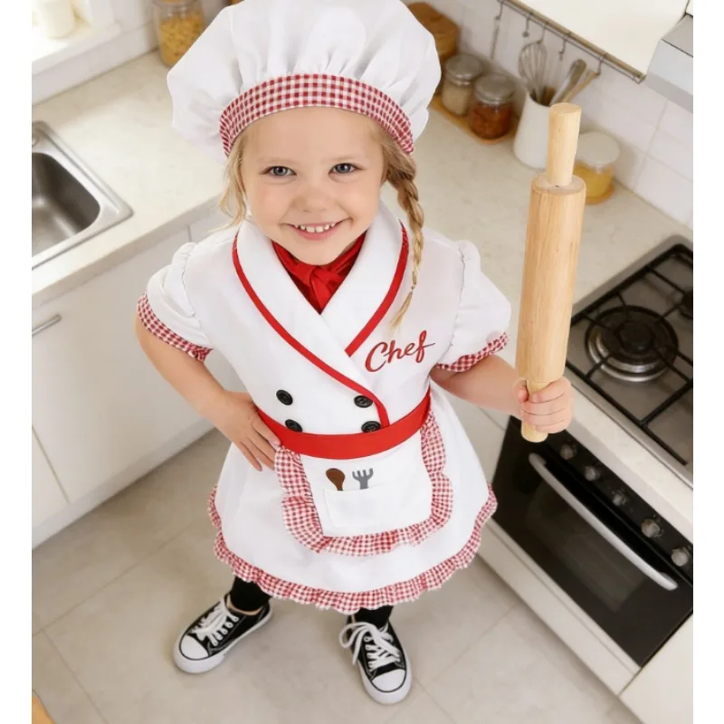 

Kids Chef Costume Set Kindergarten Role Play Holiday Craft Class Baking Little Chef Work Uniform Performance Outfit