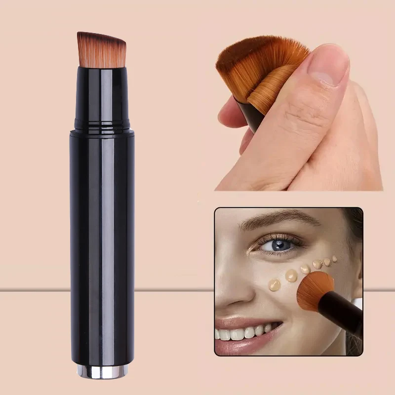 Black Portable Liquid Foundation Brushes Oblique Head Makeup Brushes Power Liquid Blending Brush Comestic Brush Tools with Lid