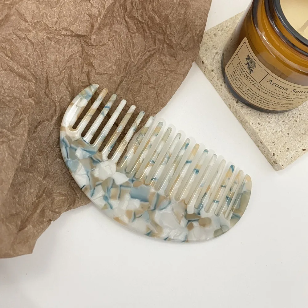 Colorful Semicircular Comb Anti-static Wide-tooth Hawksbill Hair Comb No Snags Comfortable Acetate Hair Comb Travel Accessories