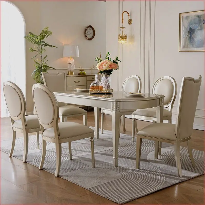 American light luxury all solid wood dining table combination rectangular modern simple western European rock slab and chairs