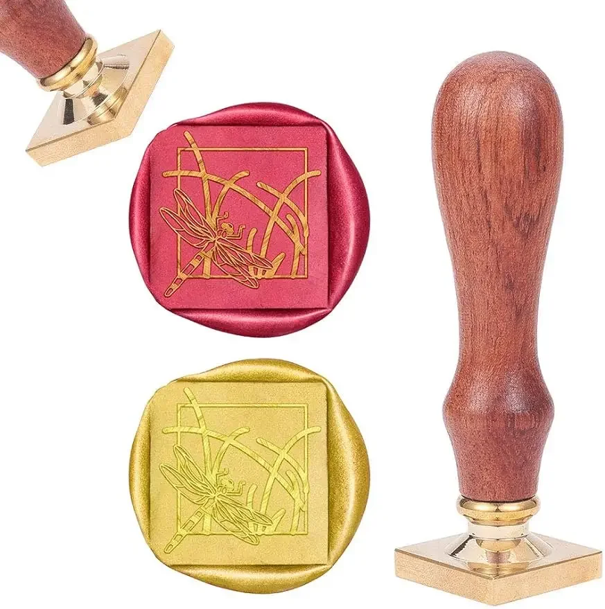 

1PC Wax Seal Stamp Dragonfly Animal Vintage Wax Sealing Stamps Retro 25mm Removable Brass Head Wooden Handle for Envelopes