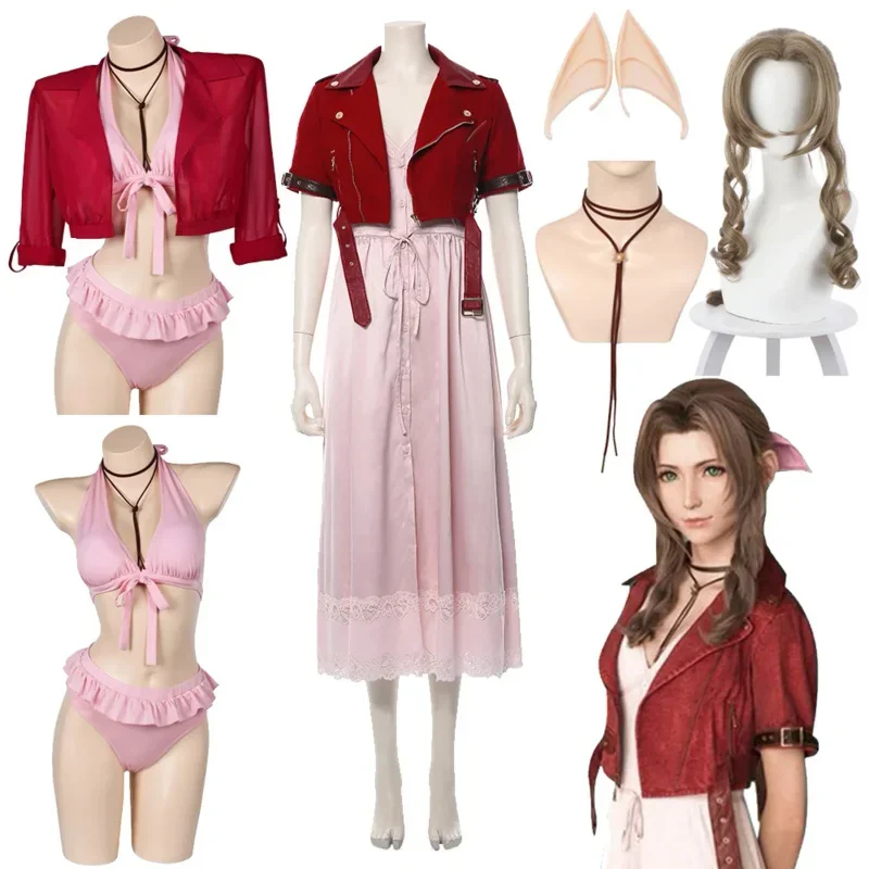 Final Roleplay Fantasy VII Aerith Gainsborough Cosplay Anime Costume Adult Women Girls Dress Swimsuits Outfit Halloween Suit