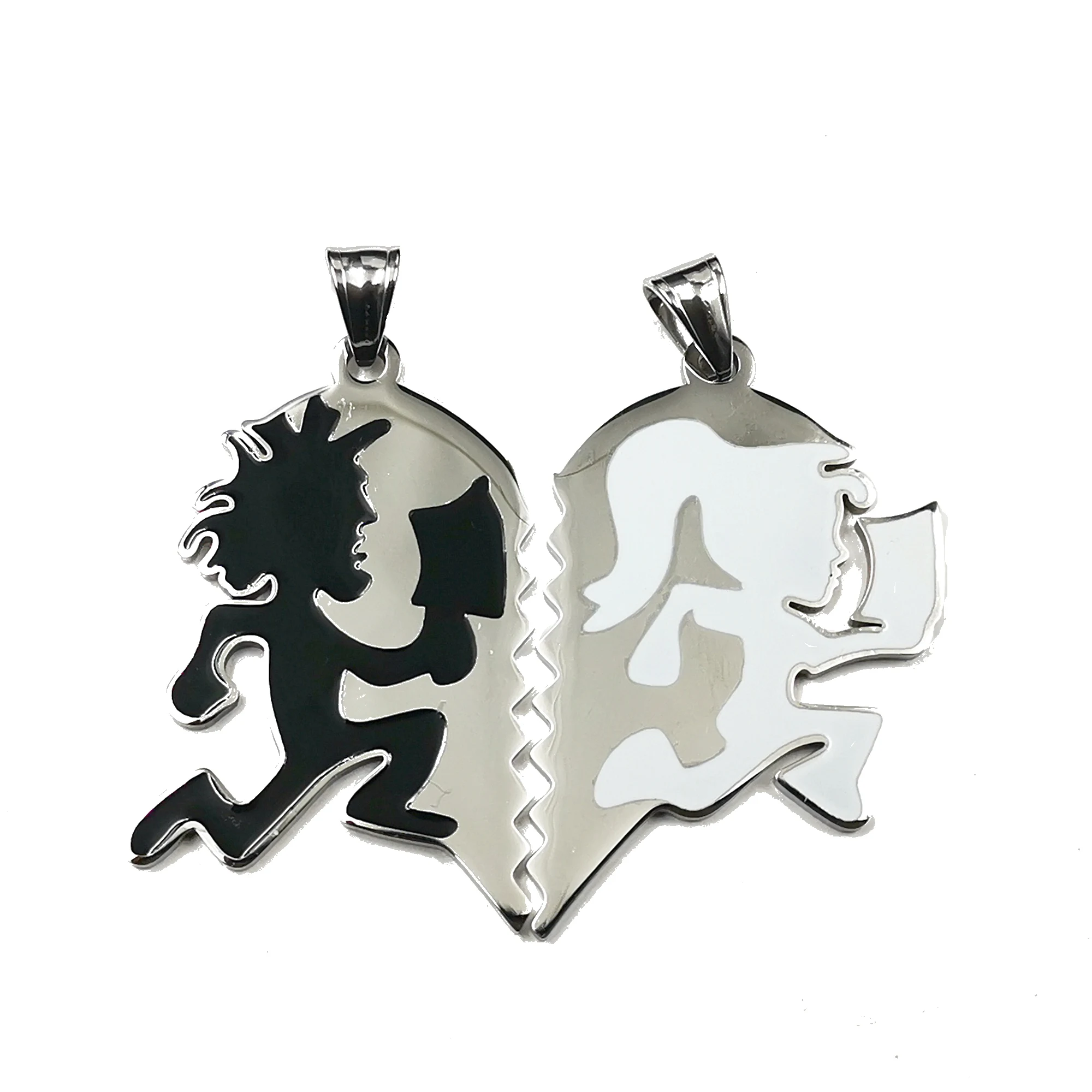 Black White Hatchet Man Charms Pendant Stainless Steel Large ICP Clown Heart Hatchetman Juggalo Couple Necklace NK Chain 4mm 24