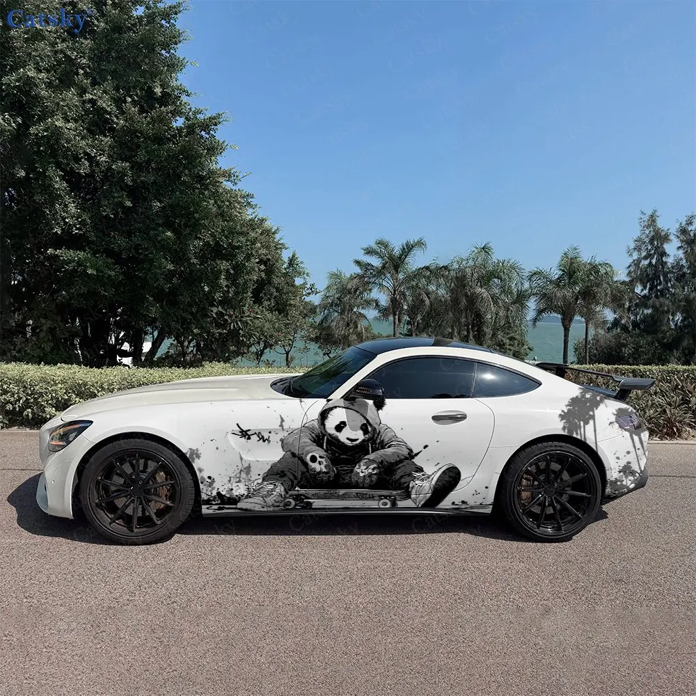 2pcs Panda Skate And Palms, Durable, Fade-resistant, Enhance Vehicle Aesthetics With Bold Artistic Design Car Vinyl Wraps