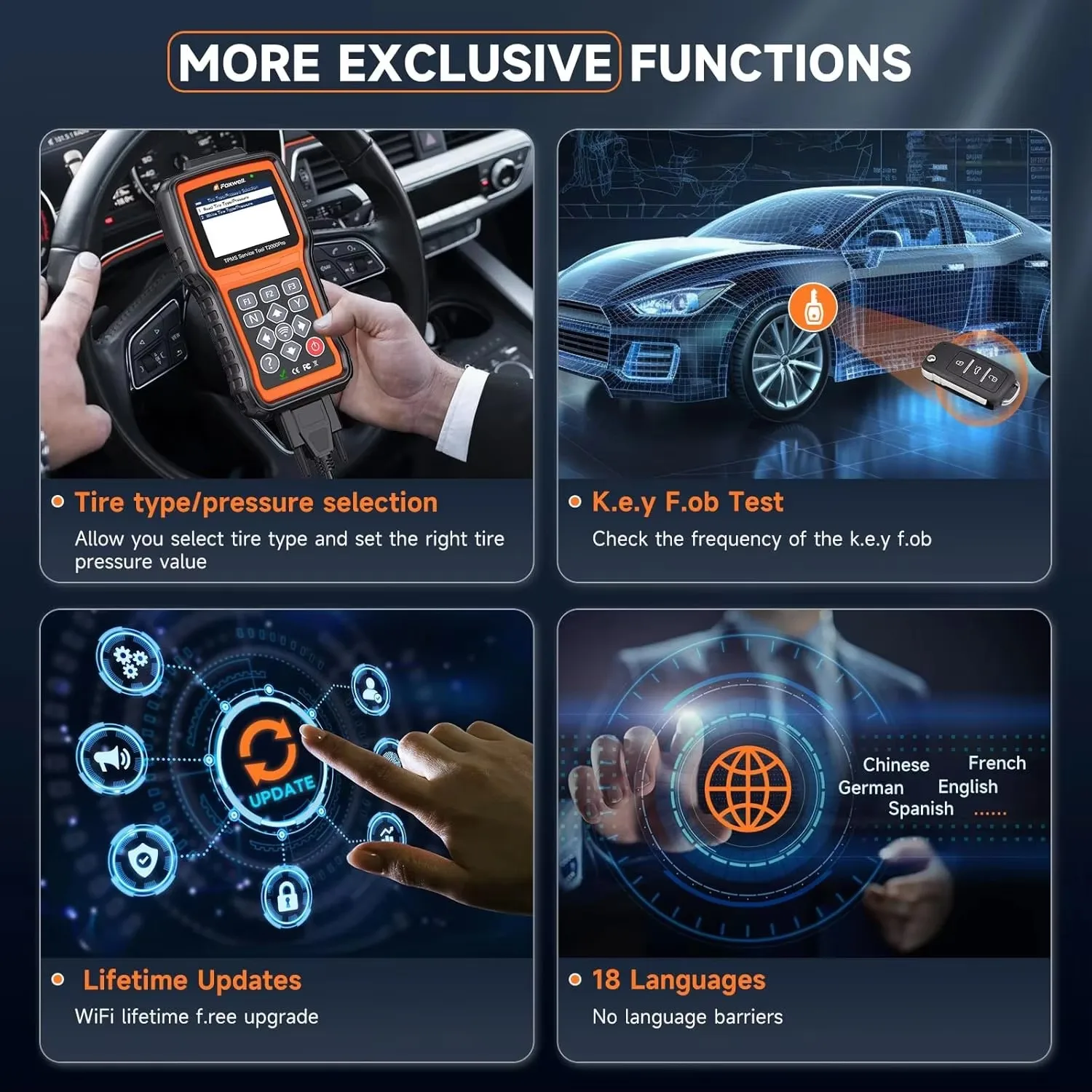 FOXWELL T2000 PRO 車用タイヤ空気圧ツール TPMS 再学習起動センサー
