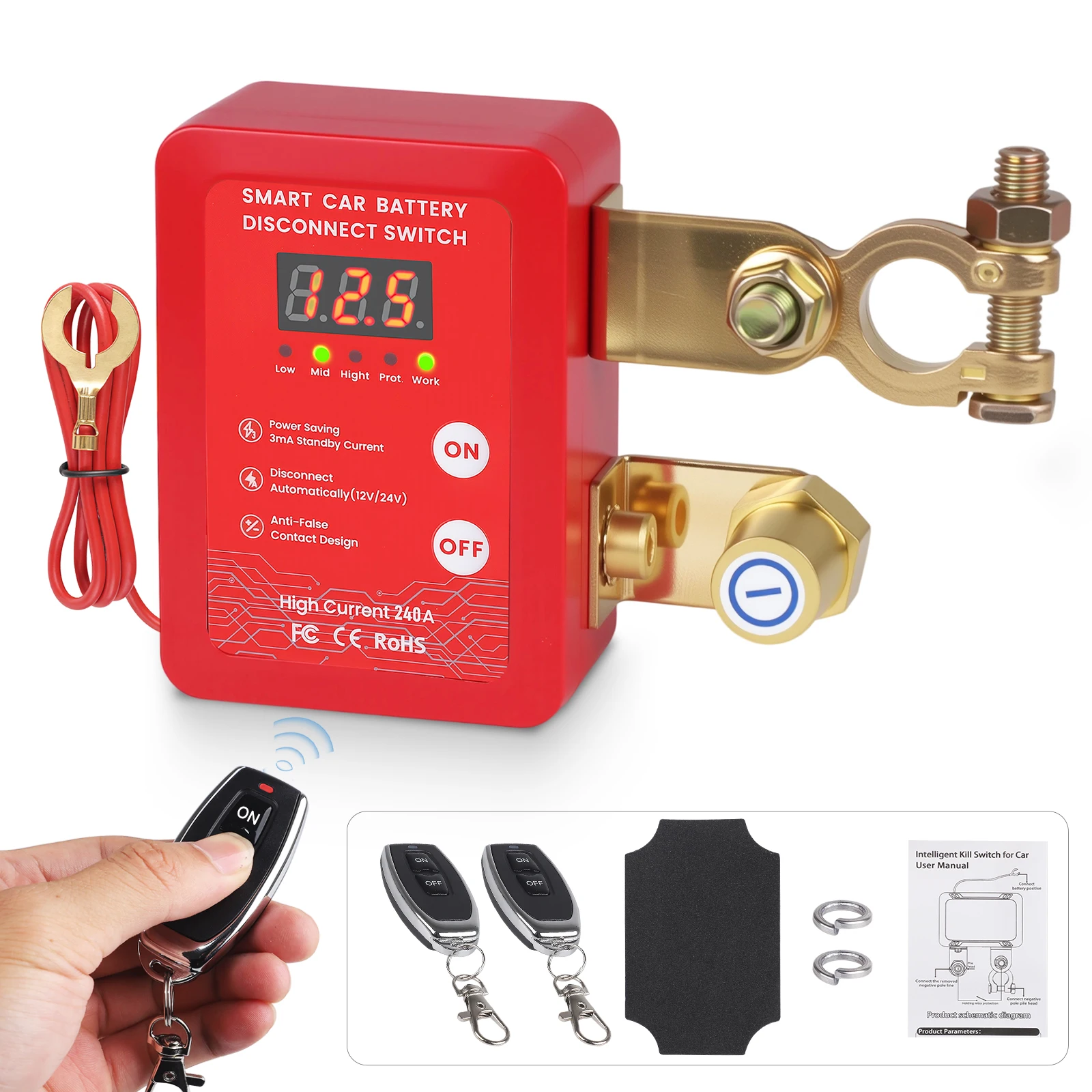 

New 240A 12V Upgrade Smart Voltage Remote Battery Disconnect Switch With LED Screen Kill Switch For Car RV Truck Boat Anti-Theft