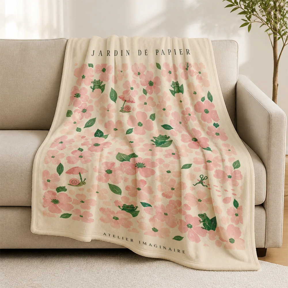 Elegant Boho Floral Print Throw Blanket for Couch Sofa Home Decor Jardin de Papier Spring Autumn Throw Cover