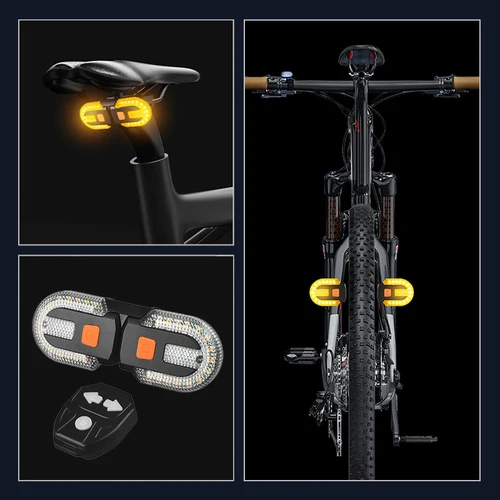 Imagen 2 del producto Luz trasera de señal de giro para bicicleta, luces LED remotas, recargable por USB, indicadores inalámbricos para bicicleta, luz trasera Led para patinete