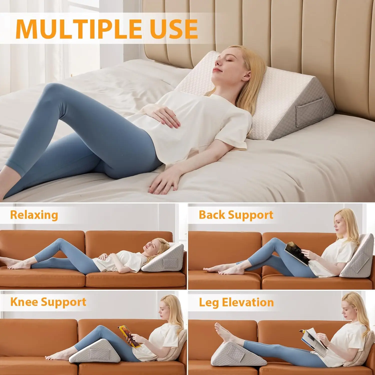 Knee Wedge Pillow for Post-Surgery Recovery Leg Elevation Support for Sleep Position Alleviating Lower Back & Hip Pain Enhancing