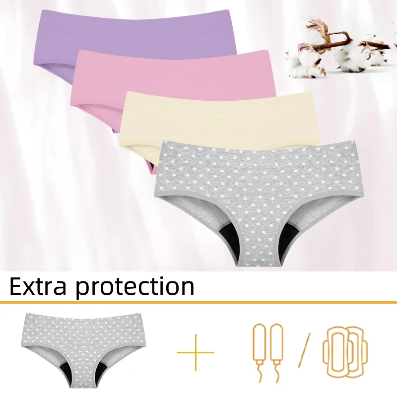 Teen Cotton comfortable eco-friendly polka dot 4layer leak-proof absorbent menstruation underwear Women's physiological briefs