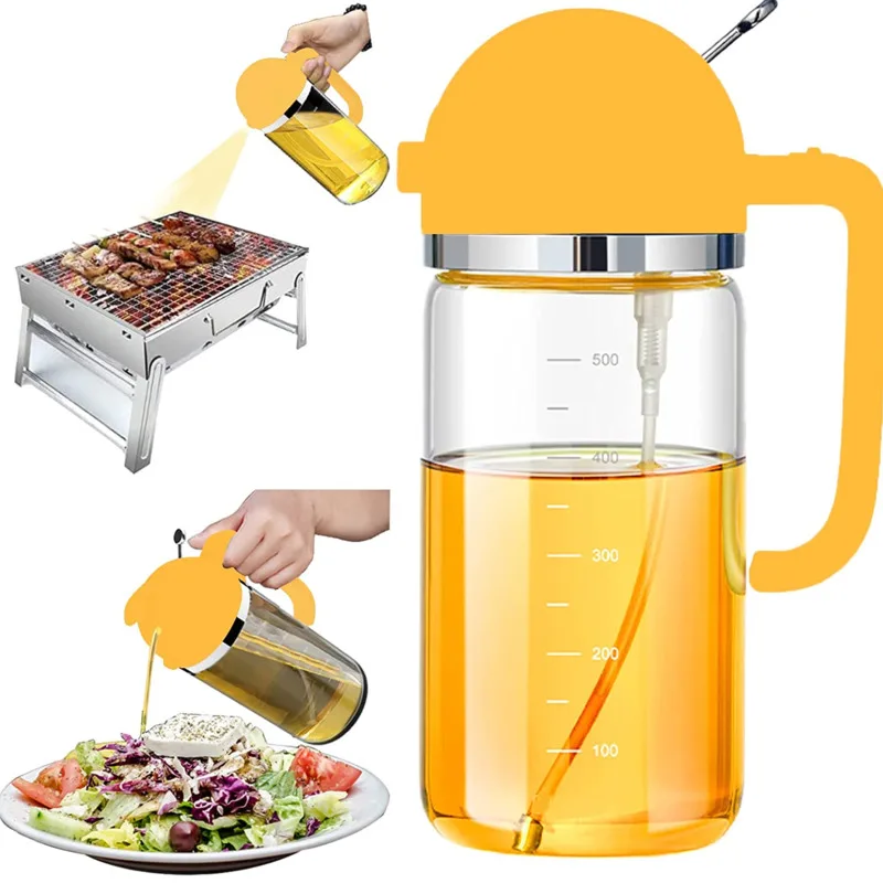 High Quality Automatic 500ml Oil Bottle 2 In 1 Sprayer Dispenser Container Cooking Baking glass Atomiser Kitchen Utensils