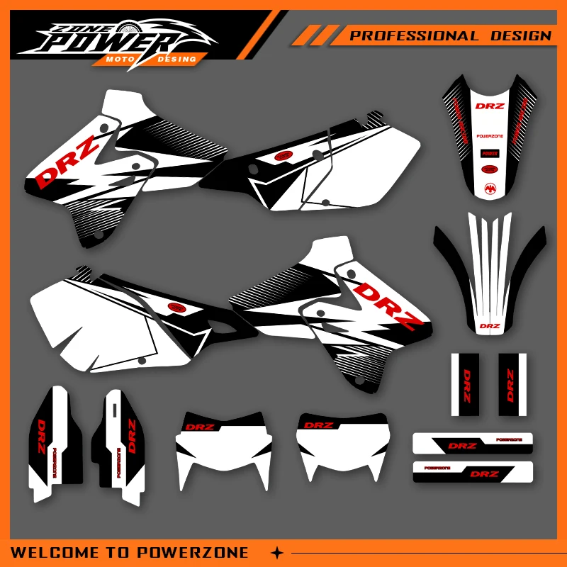

POWERZONE Мотокросс команда графический фон наклейки наборы наклеек для SUZUKI 1999-2022 DRZ400-S-SM-E 400cc индивидуальный номер 011