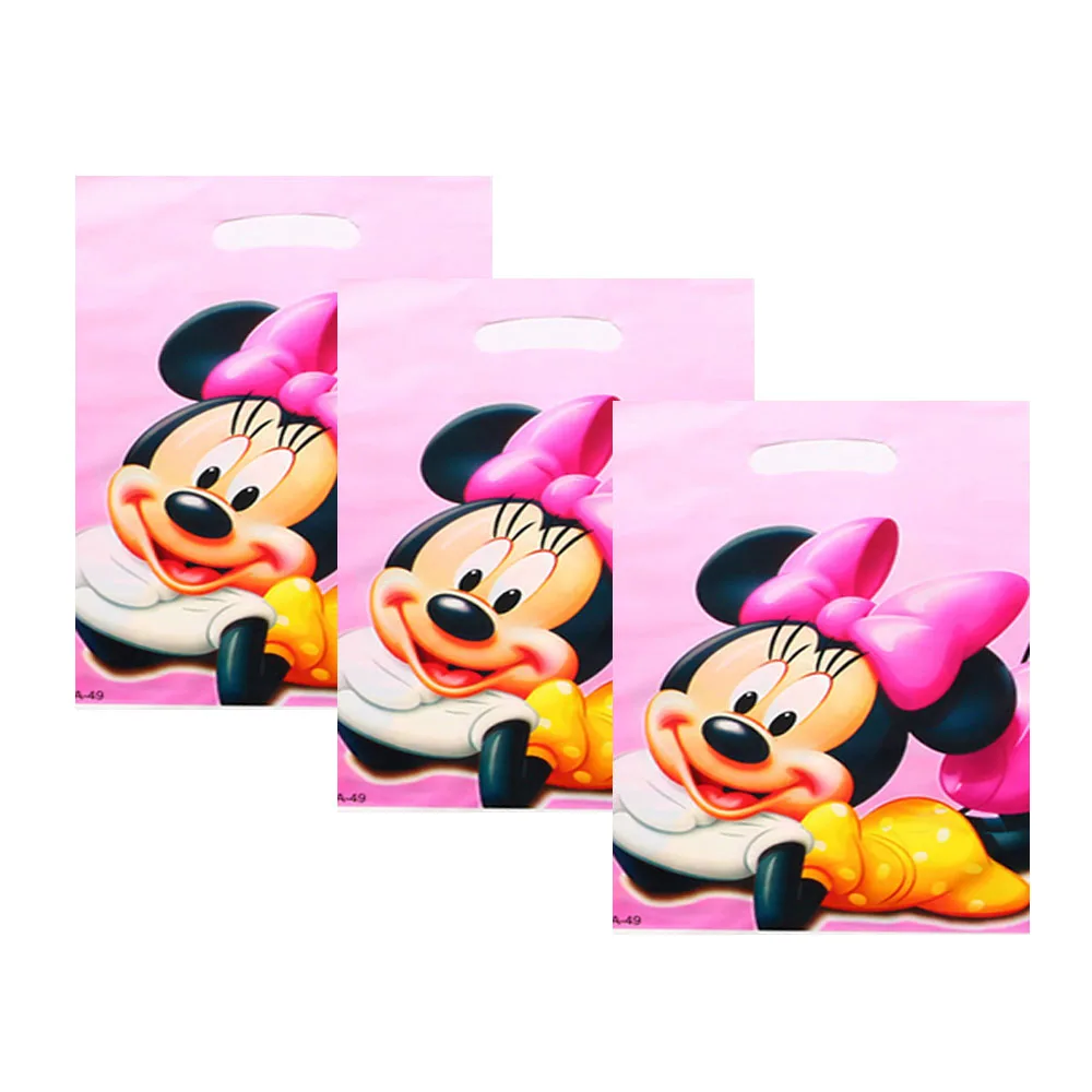 New 6/10pcs Minnie Mouse Cartoon Kids Girls Birthday Party Wedding Disposable Snack Candy gift bag plastic bag Baby shower suppl