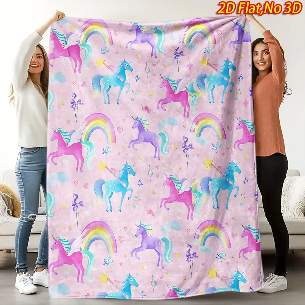 A 2D Flat Printed Spring And Summer New Arrival Fleece Blanket Featuring a Dreamy Unicorn Theme, Made of 100% Polyester with Hig