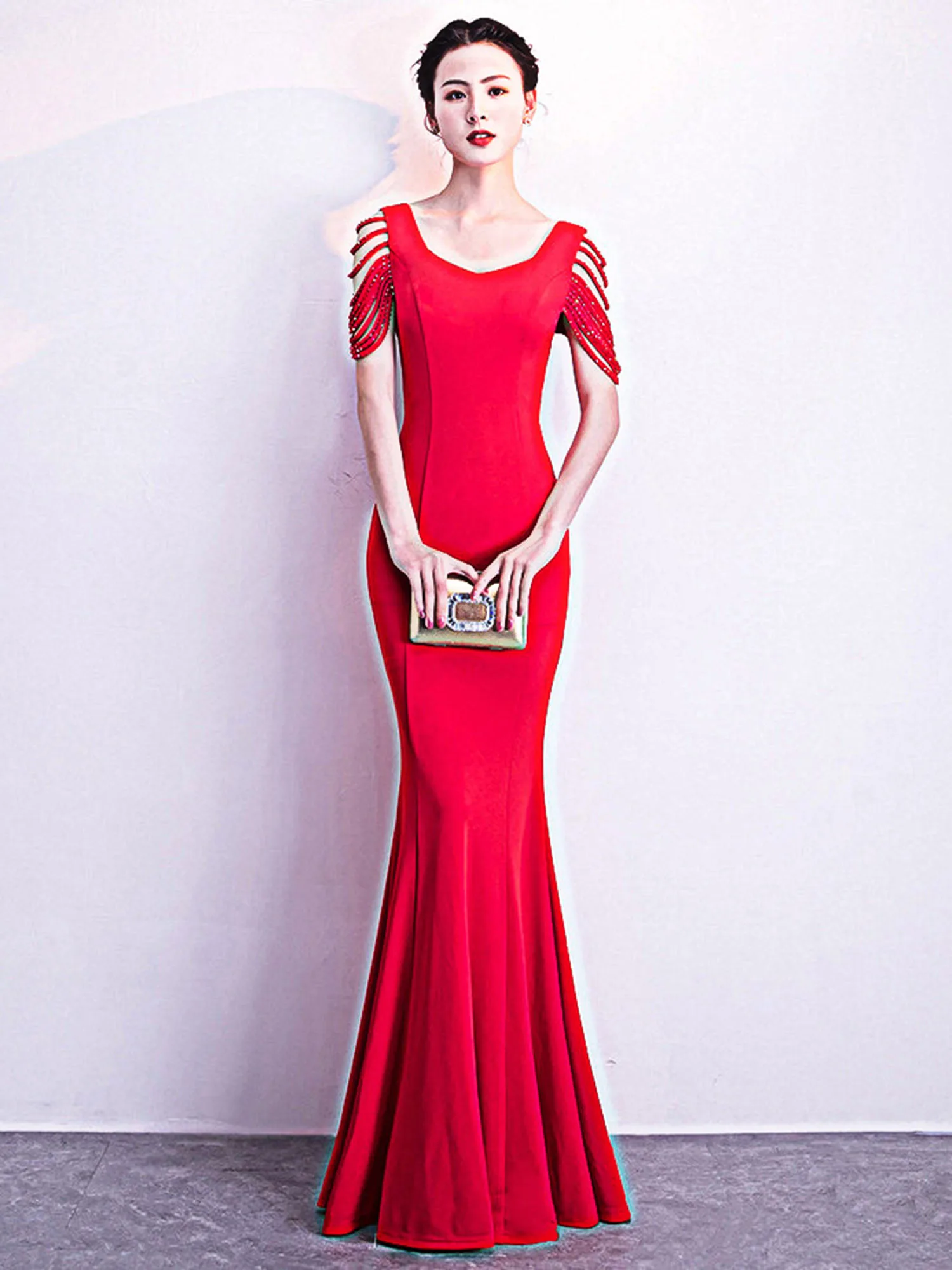 

Ele Fi Tail Evening Dr for Women Wedding Dr Host Ball Gown Sexy Zipper mid Waist Embroidered Diamond Cotton Blend