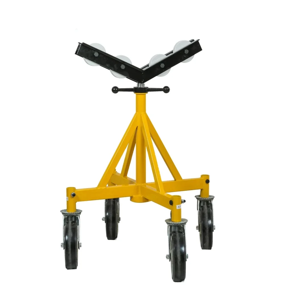 Folding roller head pipe holding jack stands pipe stand support for welding or processing pipes with 4 casters