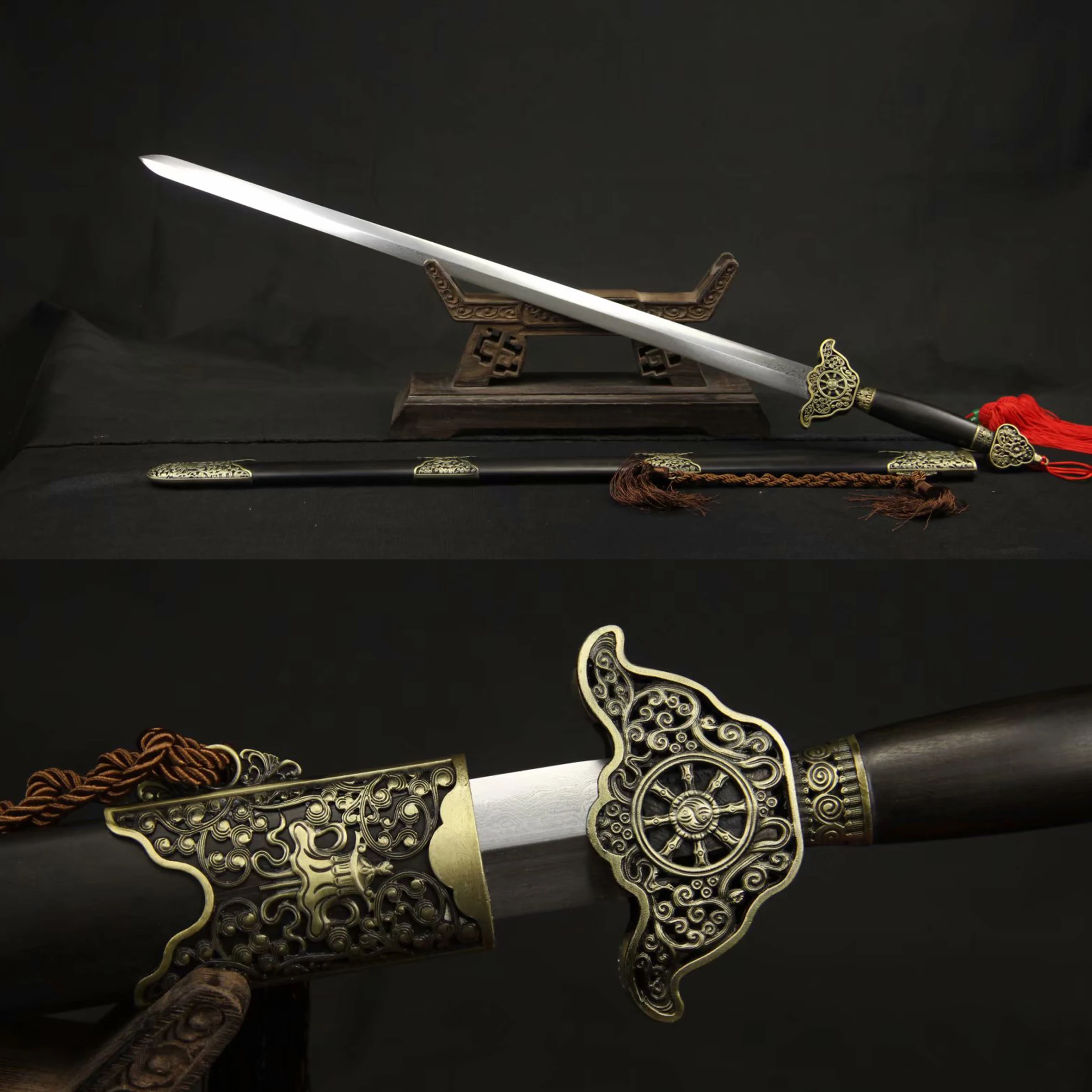 Martial arts skills Chinese samurai sword Ebony scabbard Folded forged Damascus steel katana Gift for a ninja martial arts 104cm