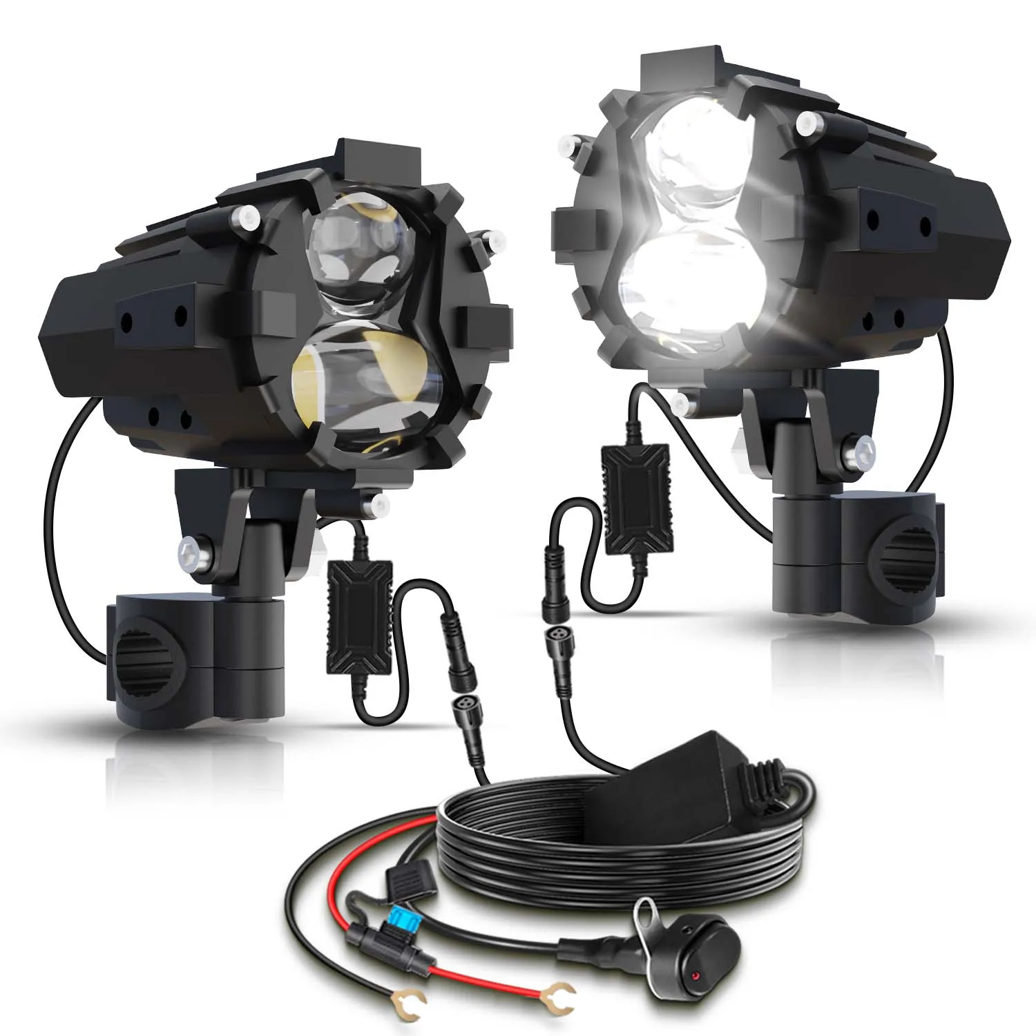 

Motorcycle Auxiliary Lights Kit,White LED Driving with Switch Wiring Harness,Waterproof and dustproof for Off-Road, Atvs,Utvs