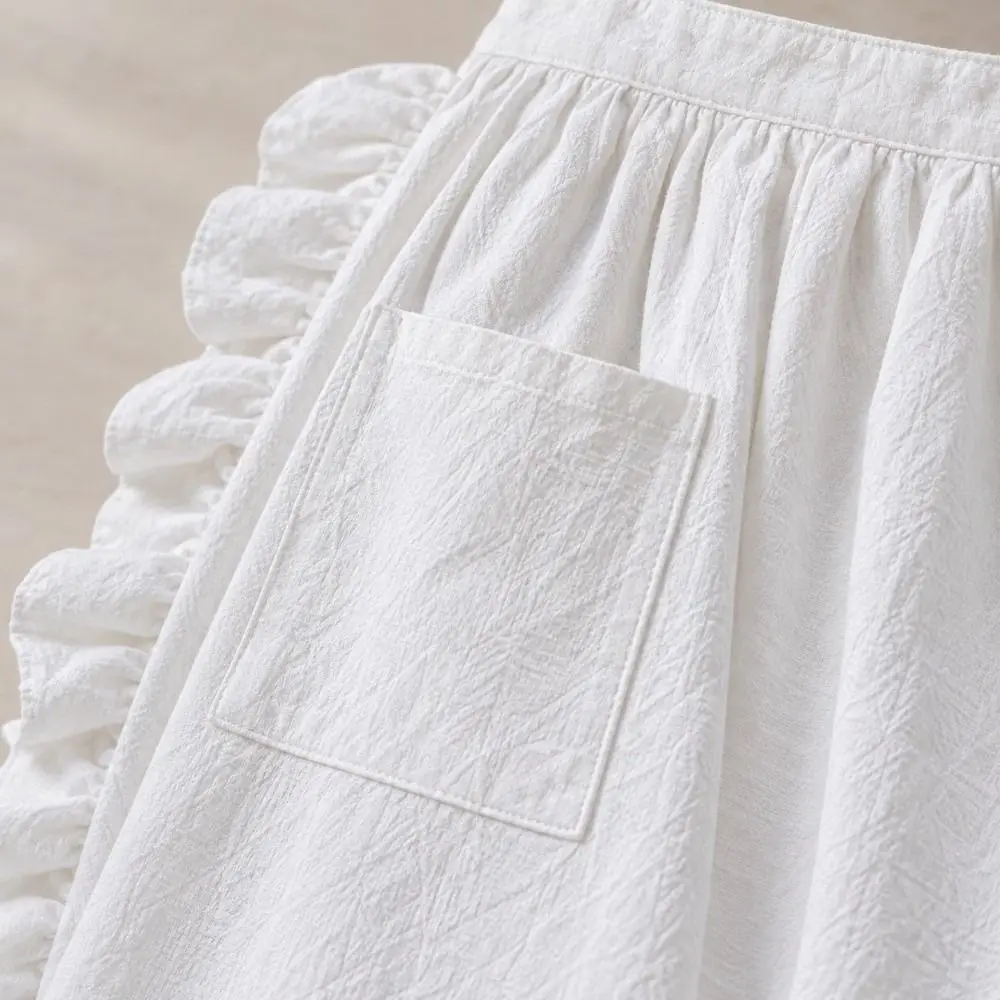 Popular White Half Body Apron Cotton Material with Pocket Work Apron Ruffle Edge Anti Fouling Short Apron For Flower Shop