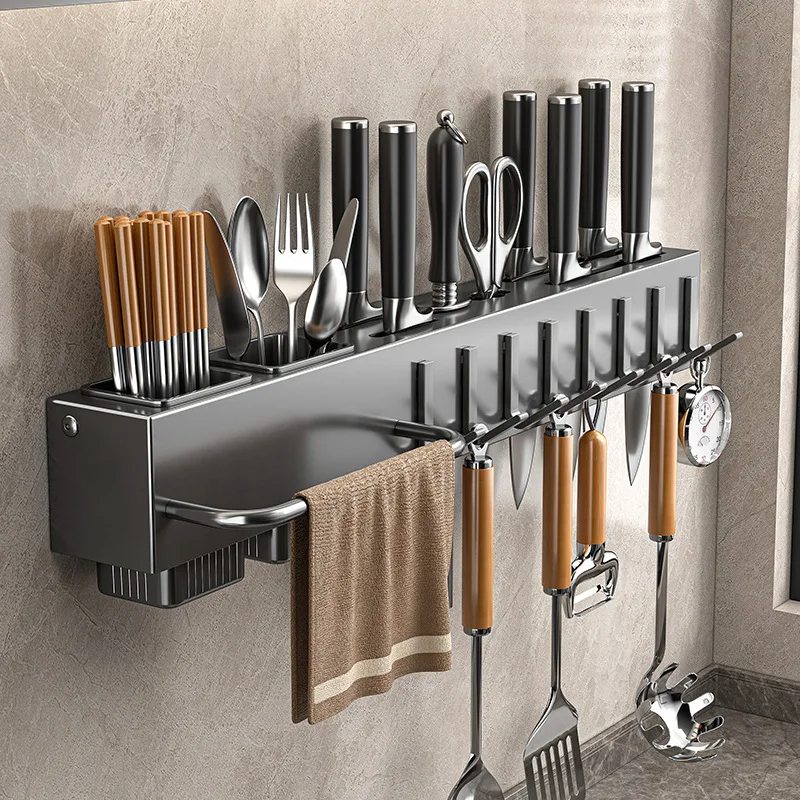 

Knife holder Perforation-free kitchen storage rack multi-functional wall-mounted chopsticks tube utensil knife storage