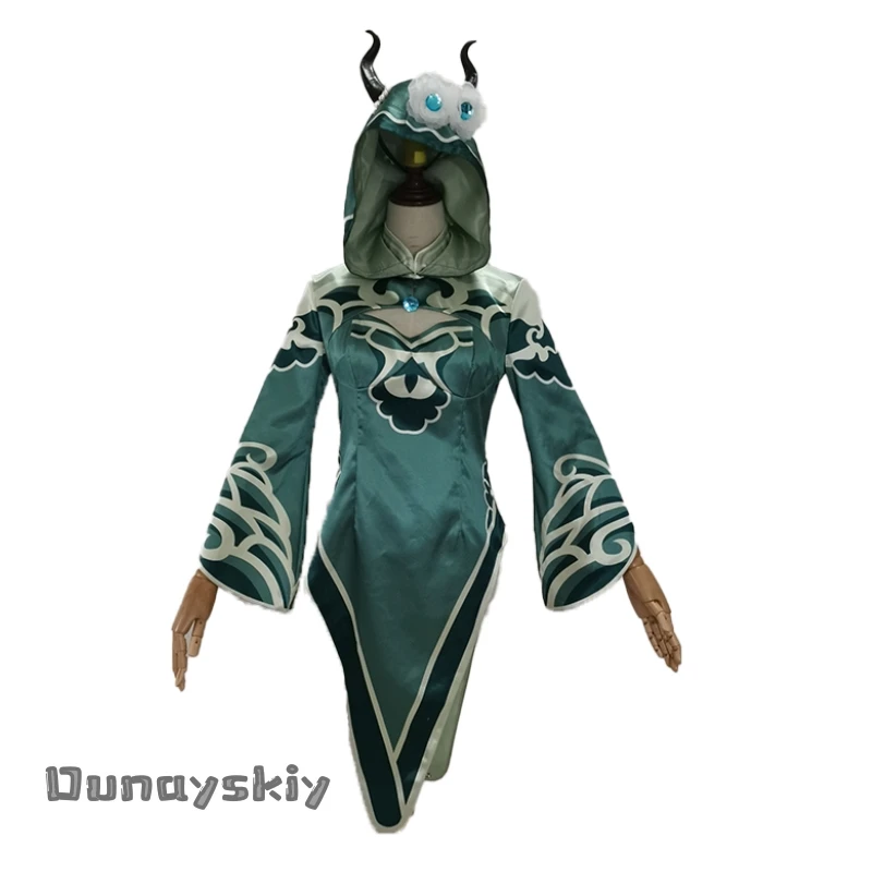Anime Game Identity Ⅴ Fiona Gilman Priestess Cosplay Costume Green Sexy Chinese QIPAO Fiona Gilman Wig Accessories Uniform Set view 6