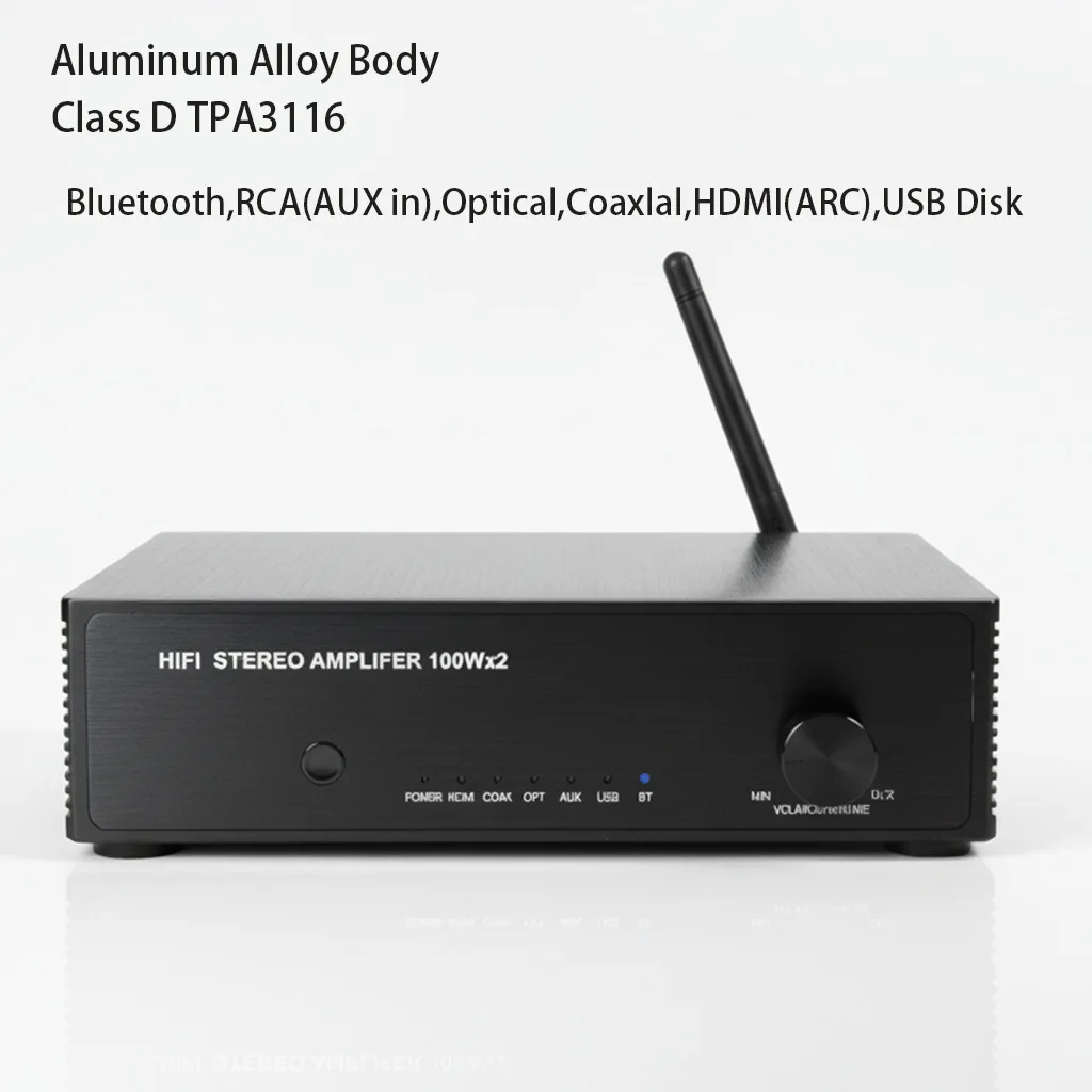 100W×2 Stereo Bluetooth 5.3 Power Amplifier HDMI ARC Optical Coaxial RCA USB Input Compact Amp for Passive Speakers