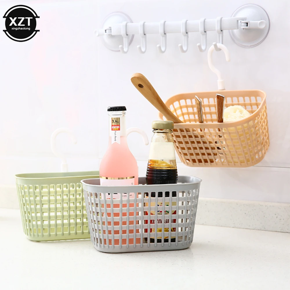 Plastic Sundries Hanging Draining Basket Storage Sink Storage Bag Sink Holder Soap Holder with Hook Kitchen Bathroom Organizer